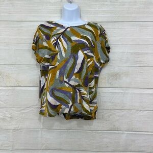 Rachel Zoe Abstract Leaf Print Linen Top